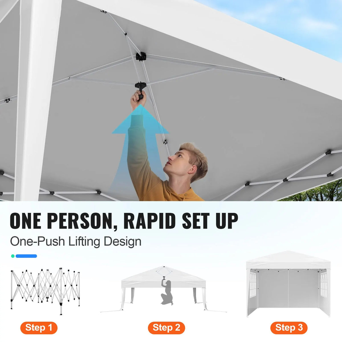 Pop Up Canopy, 2.95 x 2.95 m Instant Canopy Portable Gazebo with 3 Sidewalls & 2 Ventilated Windows, Height Adjustable Pop-Up Outdoor Shelter Tent for Events, Patio, Backyard, Party, Parking - Image 2