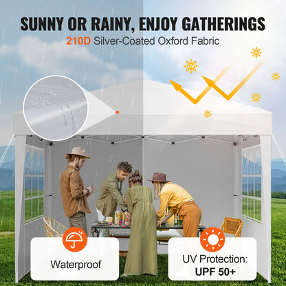 Pop Up Canopy, 2.95 x 2.95 m Instant Canopy Portable Gazebo with 3 Sidewalls & 2 Ventilated Windows, Height Adjustable Pop-Up Outdoor Shelter Tent for Events, Patio, Backyard, Party, Parking - Image 3