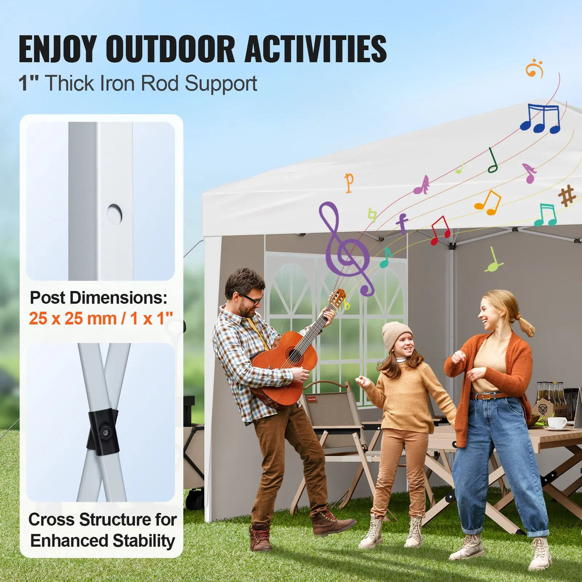Pop Up Canopy, 2.95 x 2.95 m Instant Canopy Portable Gazebo with 3 Sidewalls & 2 Ventilated Windows, Height Adjustable Pop-Up Outdoor Shelter Tent for Events, Patio, Backyard, Party, Parking - Image 4