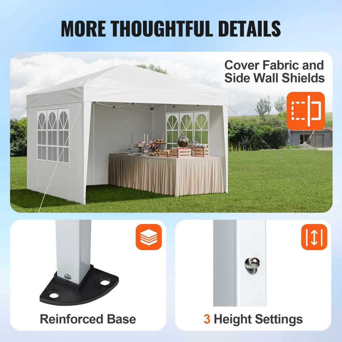 Pop Up Canopy, 2.95 x 2.95 m Instant Canopy Portable Gazebo with 3 Sidewalls & 2 Ventilated Windows, Height Adjustable Pop-Up Outdoor Shelter Tent for Events, Patio, Backyard, Party, Parking - Image 6