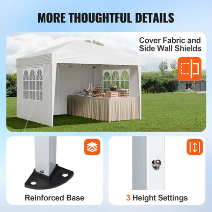 Pop Up Canopy, 2.95 x 2.95 m Instant Canopy Portable Gazebo with 3 Sidewalls & 2 Ventilated Windows, Height Adjustable Pop-Up Outdoor Shelter Tent for Events, Patio, Backyard, Party, Parking - Image 6