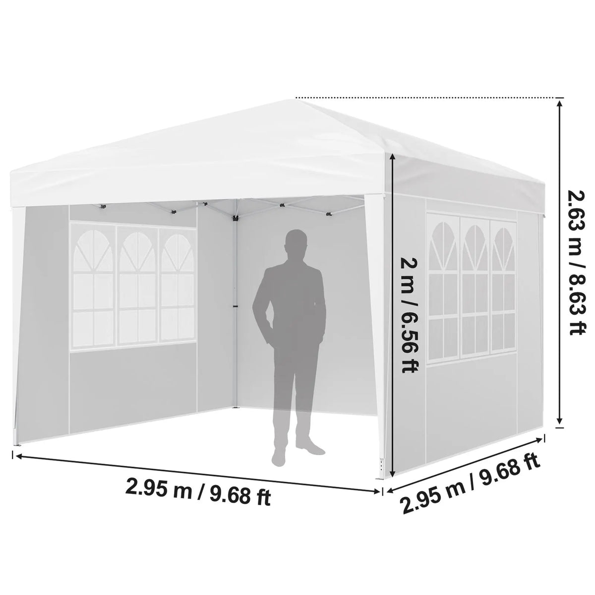 Pop Up Canopy, 2.95 x 2.95 m Instant Canopy Portable Gazebo with 3 Sidewalls & 2 Ventilated Windows, Height Adjustable Pop-Up Outdoor Shelter Tent for Events, Patio, Backyard, Party, Parking - Image 8