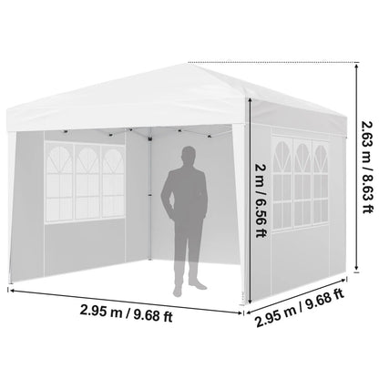 Pop Up Canopy, 2.95 x 2.95 m Instant Canopy Portable Gazebo with 3 Sidewalls & 2 Ventilated Windows, Height Adjustable Pop-Up Outdoor Shelter Tent for Events, Patio, Backyard, Party, Parking - Image 8