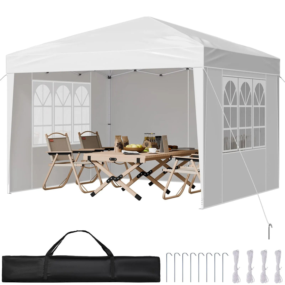 Pop Up Canopy, 2.95 x 2.95 m Instant Canopy Portable Gazebo with 3 Sidewalls & 2 Ventilated Windows, Height Adjustable Pop-Up Outdoor Shelter Tent for Events, Patio, Backyard, Party, Parking - Image 9