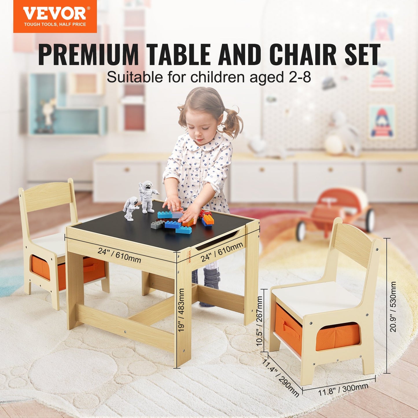 Kids Table and Chair Set Wooden Activity Table with Storage Space & Boxes - Image 2