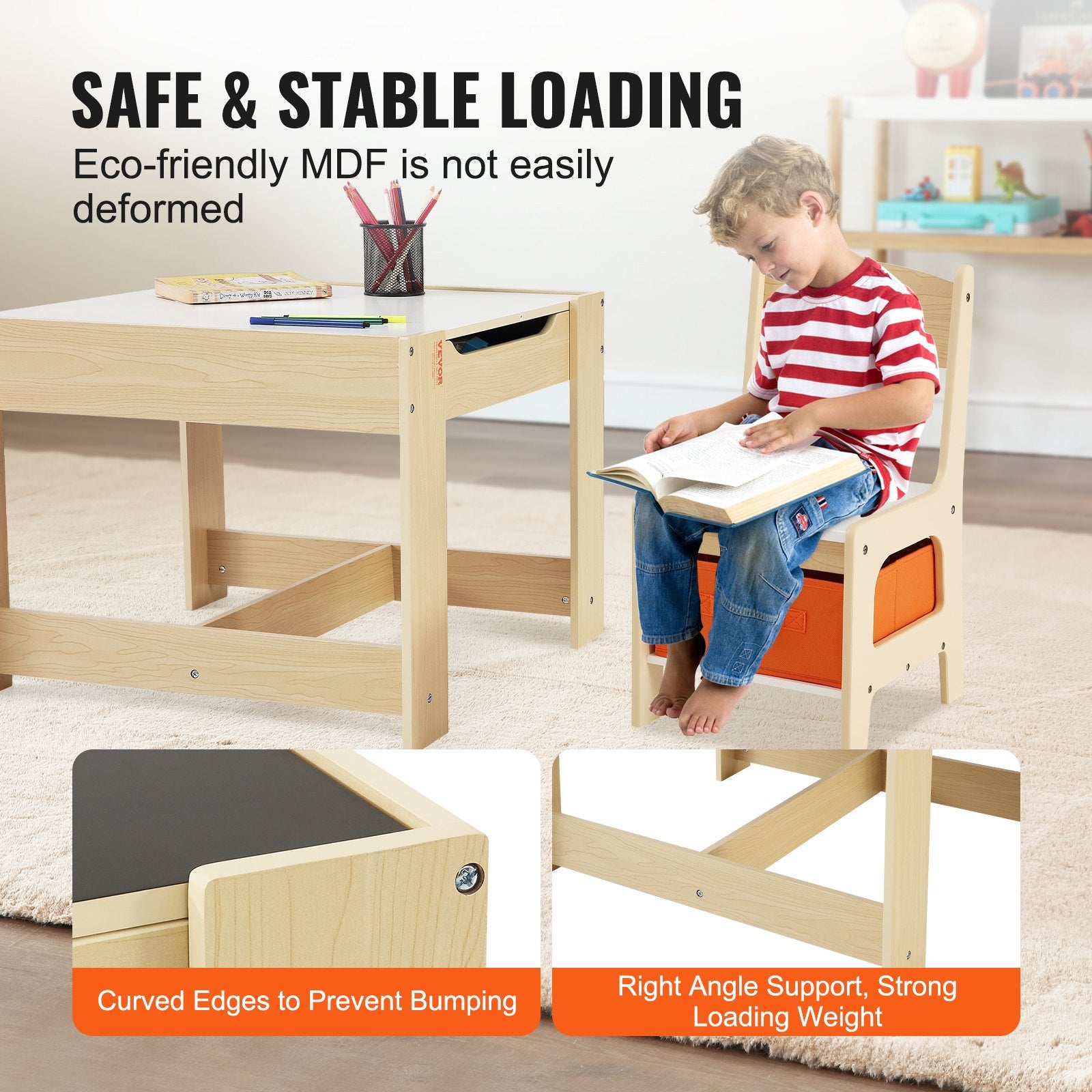 Kids Table and Chair Set Wooden Activity Table with Storage Space & Boxes - Image 5