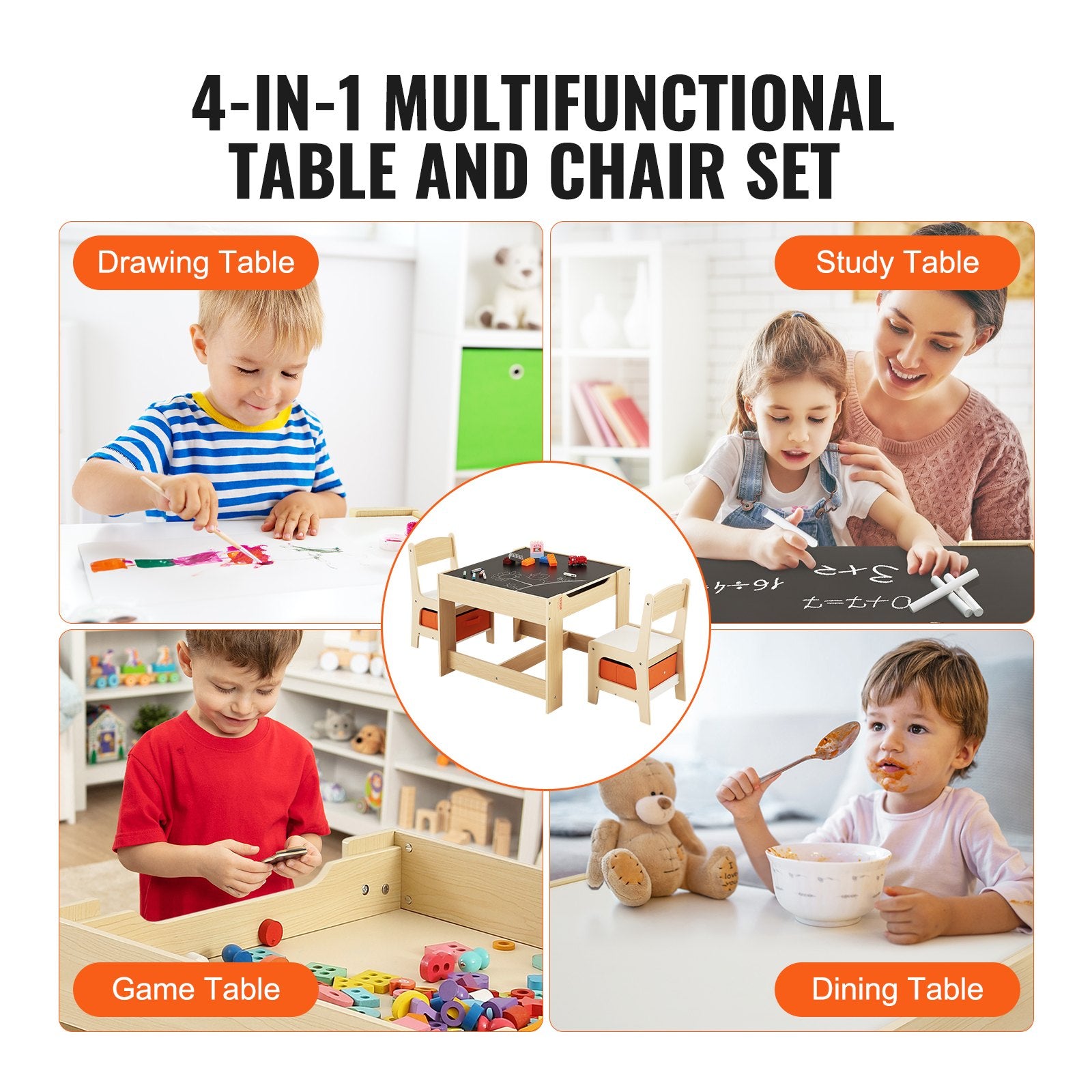 Kids Table and Chair Set Wooden Activity Table with Storage Space & Boxes - Image 6
