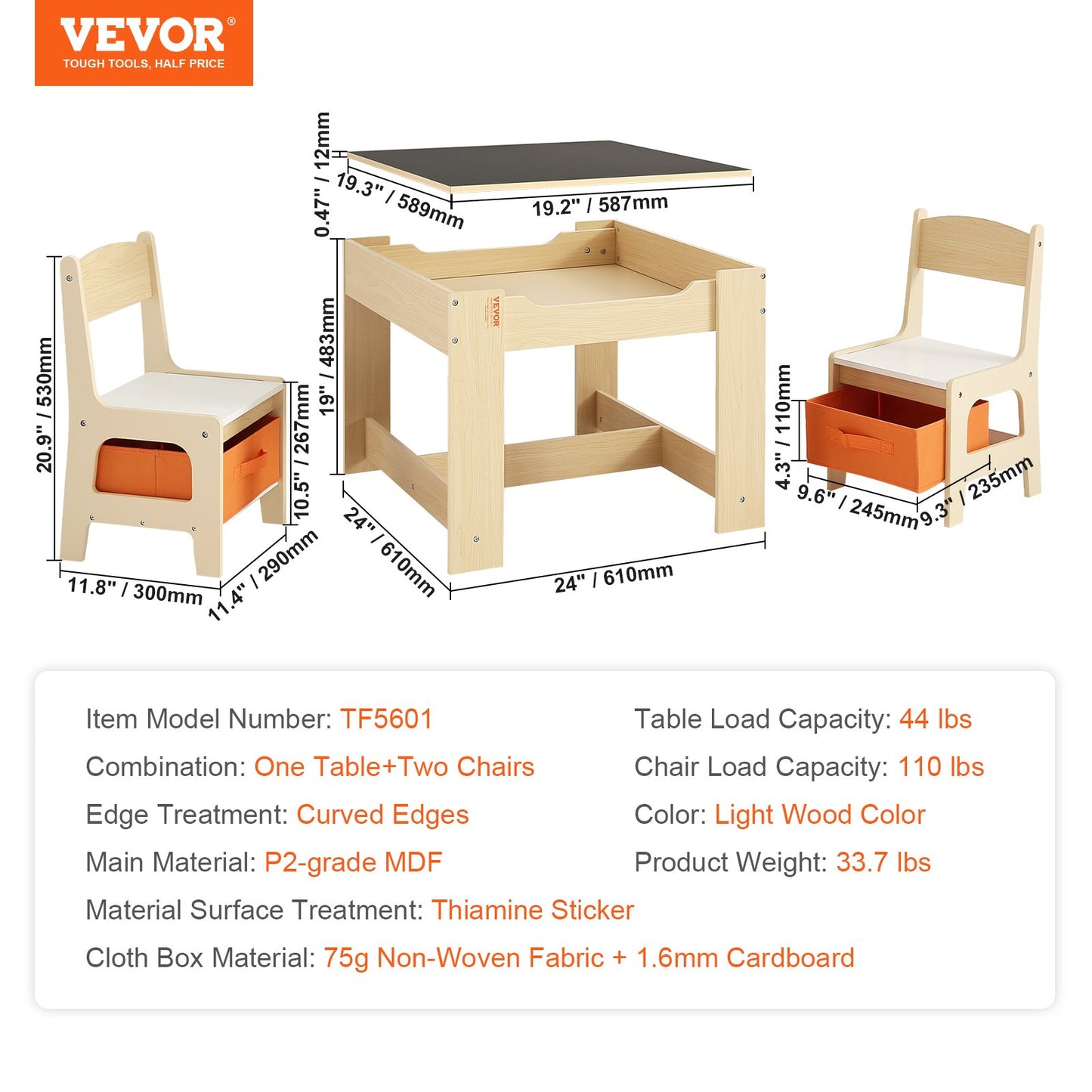 Kids Table and Chair Set Wooden Activity Table with Storage Space & Boxes - Image 7
