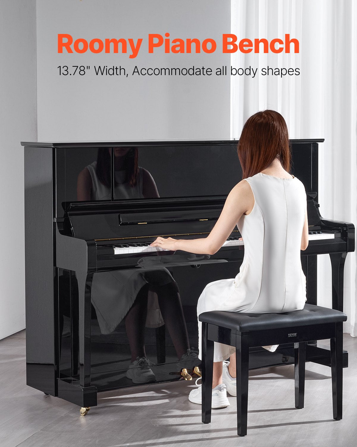 Piano Bench, 22" x 13.78" x 19", Keyboard Piano Chair with High-Density Padded Cushion, Storage Compartment for Music Books, Wooden Piano Bookcase Stool Seat, for Vanity, Living Room, Bedroom - Image 2