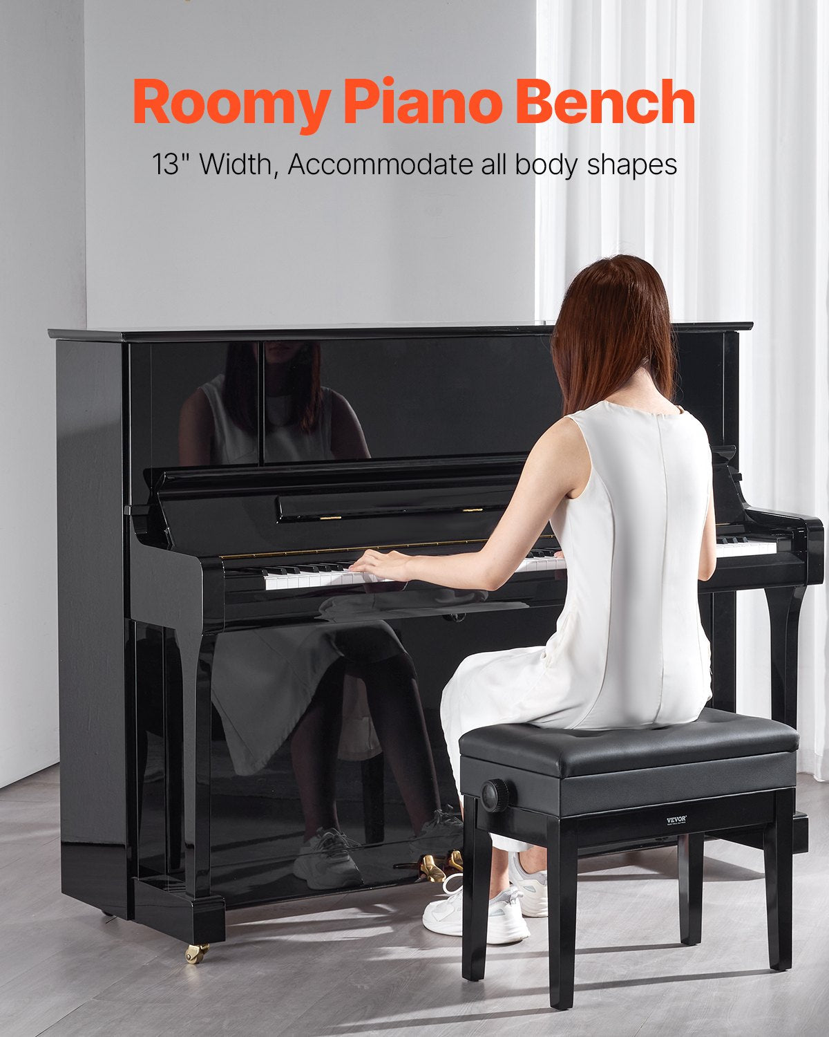 Piano Bench, Keyboard Piano Chair with 19.3"-22.8" Adjustable Height, Padded Cushion, Storage Compartment for Music Books, Heavy Duty Wooden Piano Stool Seat, for Vanity, Living Room, Bedroom - Image 2