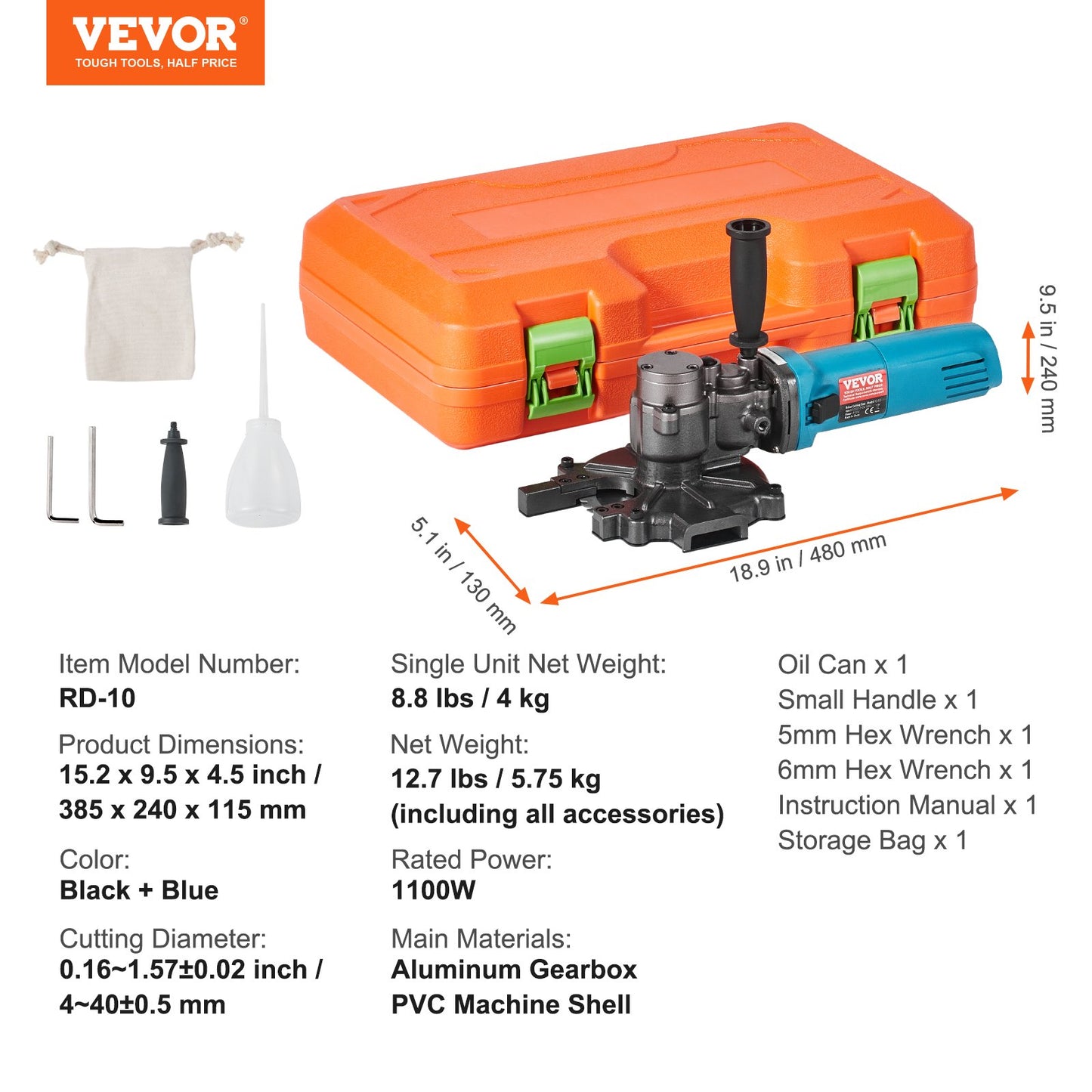 1100W Electric Rebar Cutter Cutting up to 3/2In 4-40mm - Image 7