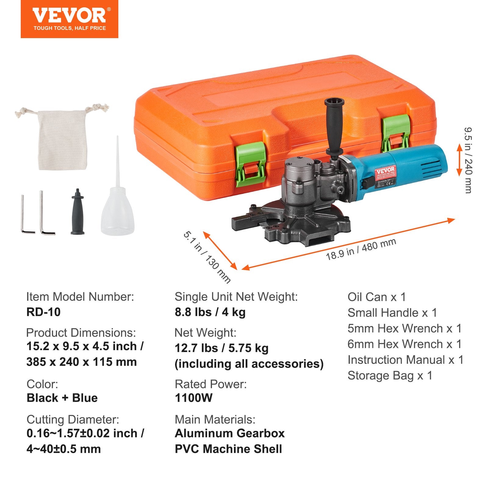 1100W Electric Rebar Cutter Cutting up to 3/2In 4-40mm - Image 7