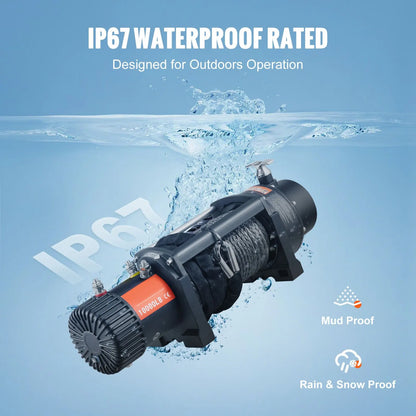 Electric Winch, 4536 kg Load Capacity Nylon Rope Winch, IP67 8.9 mm x 25.9 m ATV Winch with Wireless Handheld Remote & Hawse Fairlead for Towing Jeep Off-Road SUV Truck Car Trailer Boat - Image 5
