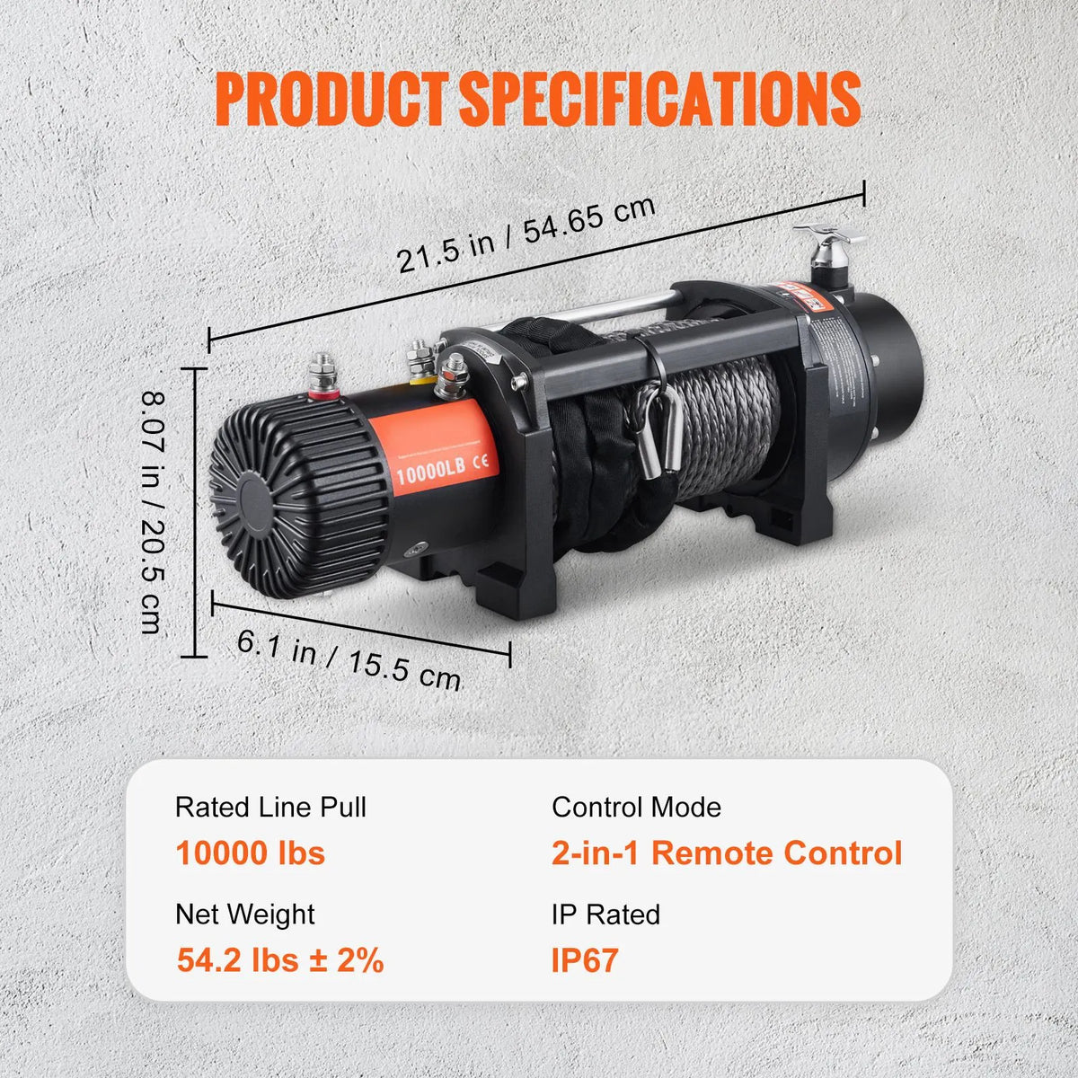 Electric Winch, 4536 kg Load Capacity Nylon Rope Winch, IP67 8.9 mm x 25.9 m ATV Winch with Wireless Handheld Remote & Hawse Fairlead for Towing Jeep Off-Road SUV Truck Car Trailer Boat - Image 7