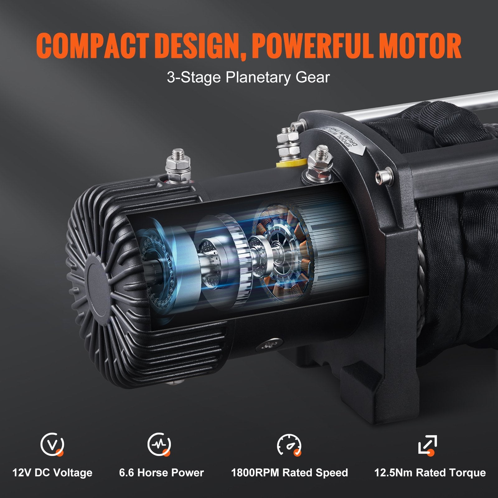 Electric Winch, 4536 kg Load Capacity Nylon Rope Winch, IP67 8.9 mm x 25.9 m ATV Winch with Wireless Handheld Remote & Hawse Fairlead for Towing Jeep Off-Road SUV Truck Car Trailer Boat - Image 3