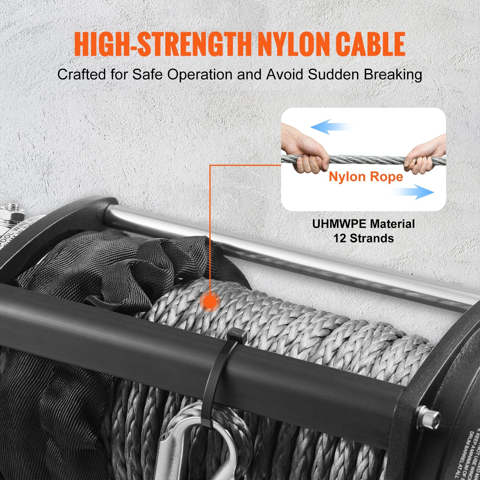 Electric Winch, 4536 kg Load Capacity Nylon Rope Winch, IP67 8.9 mm x 25.9 m ATV Winch with Wireless Handheld Remote & Hawse Fairlead for Towing Jeep Off-Road SUV Truck Car Trailer Boat - Image 4