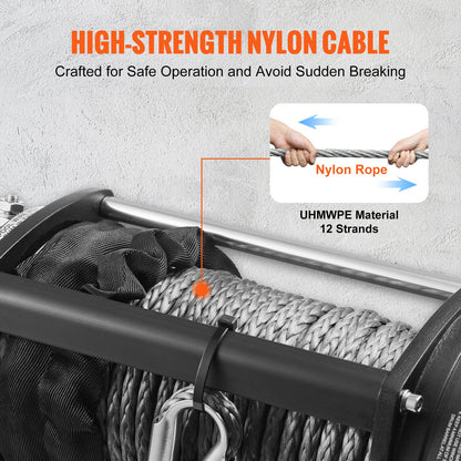 Electric Winch, 4536 kg Load Capacity Nylon Rope Winch, IP67 8.9 mm x 25.9 m ATV Winch with Wireless Handheld Remote & Hawse Fairlead for Towing Jeep Off-Road SUV Truck Car Trailer Boat - Image 4