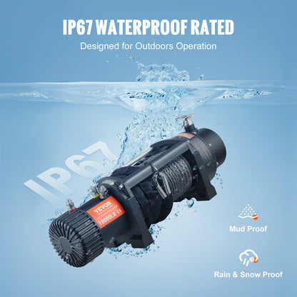 Electric Winch, 4536 kg Load Capacity Nylon Rope Winch, IP67 8.9 mm x 25.9 m ATV Winch with Wireless Handheld Remote & Hawse Fairlead for Towing Jeep Off-Road SUV Truck Car Trailer Boat - Image 5
