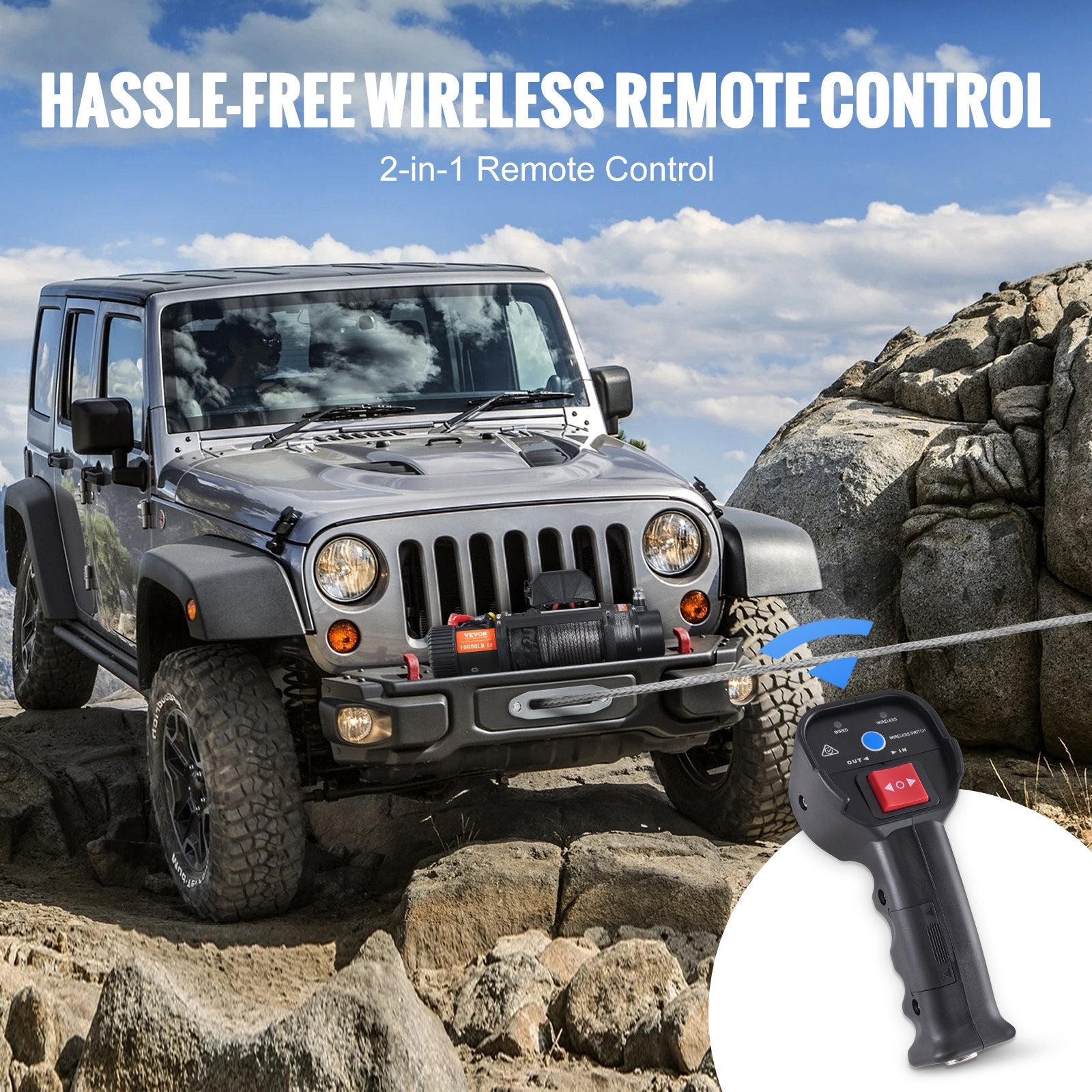 Electric Winch, 4536 kg Load Capacity Nylon Rope Winch, IP67 8.9 mm x 25.9 m ATV Winch with Wireless Handheld Remote & Hawse Fairlead for Towing Jeep Off-Road SUV Truck Car Trailer Boat - Image 6