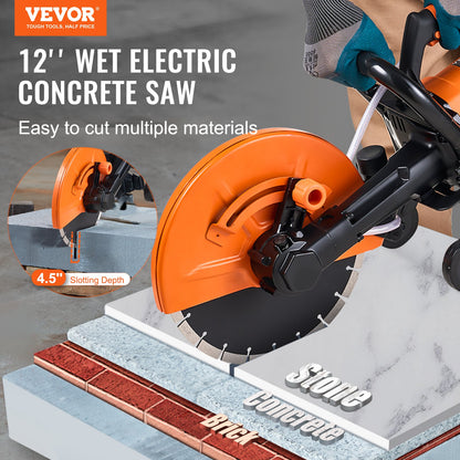 30.48cm Electric Concrete Saw Wet/Dry Saw Cutter with Water Pump and Blade - Image 2