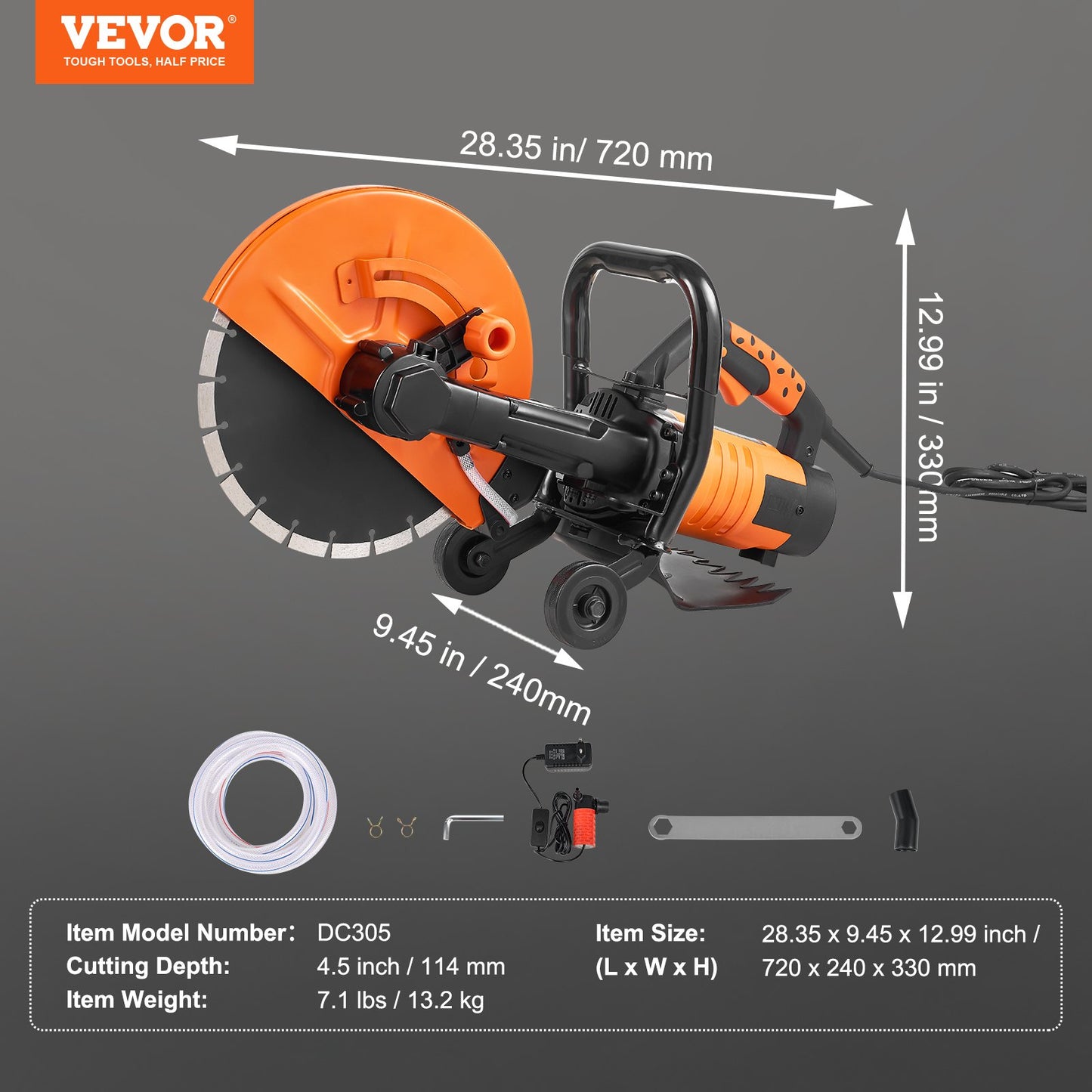 30.48cm Electric Concrete Saw Wet/Dry Saw Cutter with Water Pump and Blade - Image 7