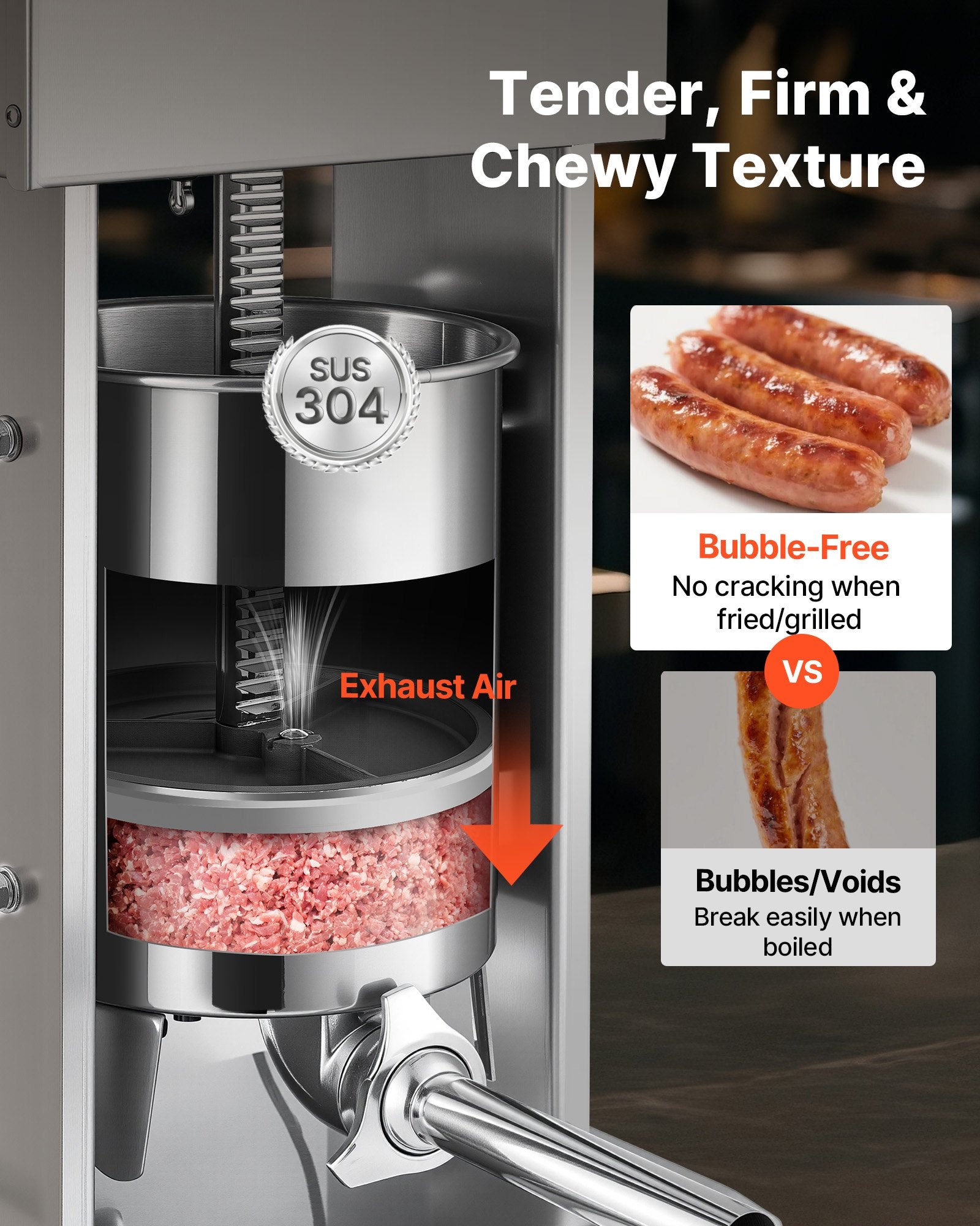 Electric Sausage Stuffer, 33 LBS / 15 L Vertical Meat Stuffer, Stepless Speed Control and Foot Pedal, Stainless Steel Heavy Duty Sausage Filler with 4 Stuffing Tubes, for Commercial & Home Use - Image 3