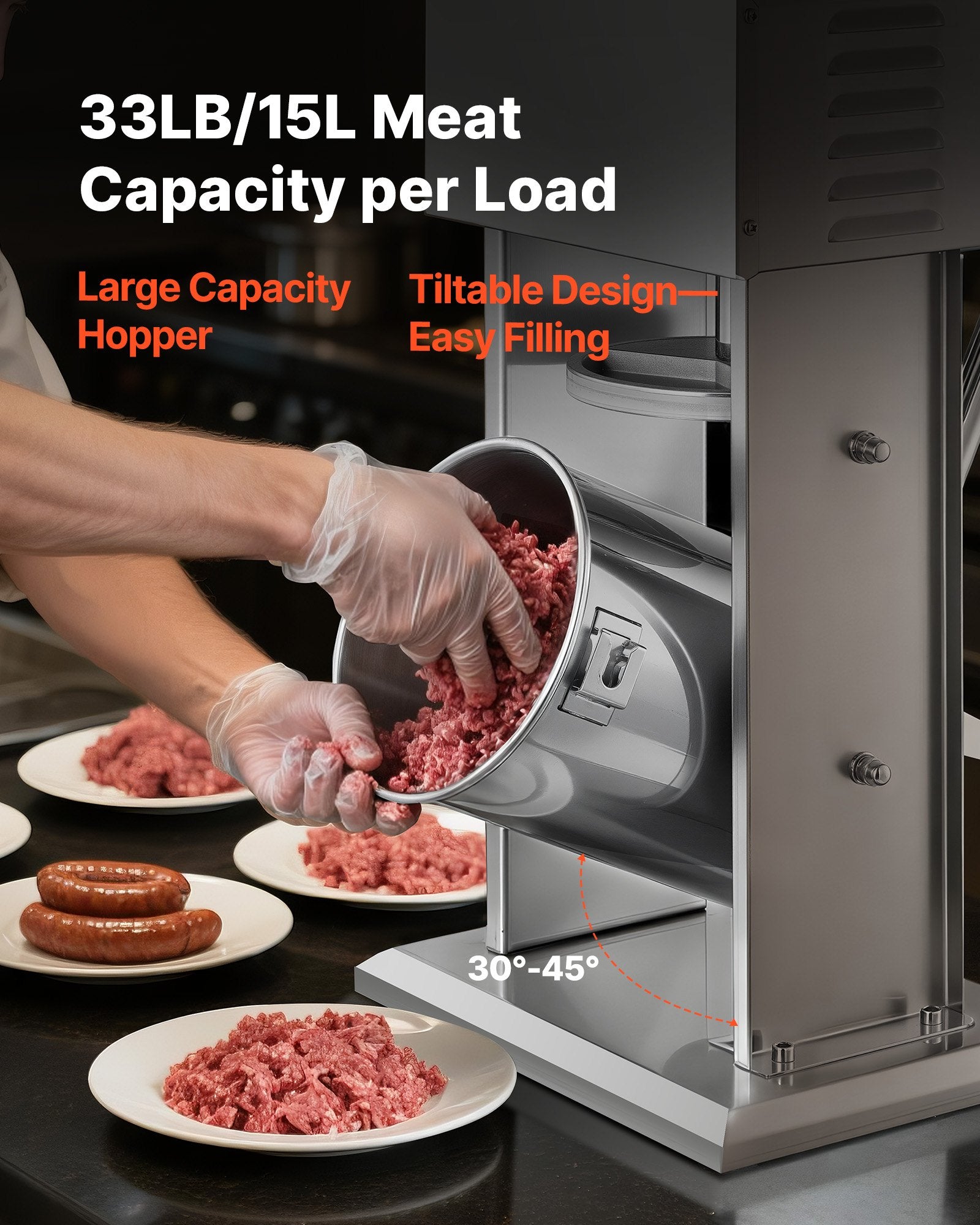 Electric Sausage Stuffer, 33 LBS / 15 L Vertical Meat Stuffer, Stepless Speed Control and Foot Pedal, Stainless Steel Heavy Duty Sausage Filler with 4 Stuffing Tubes, for Commercial & Home Use - Image 4