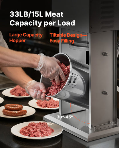 Electric Sausage Stuffer, 33 LBS / 15 L Vertical Meat Stuffer, Stepless Speed Control and Foot Pedal, Stainless Steel Heavy Duty Sausage Filler with 4 Stuffing Tubes, for Commercial & Home Use - Image 4