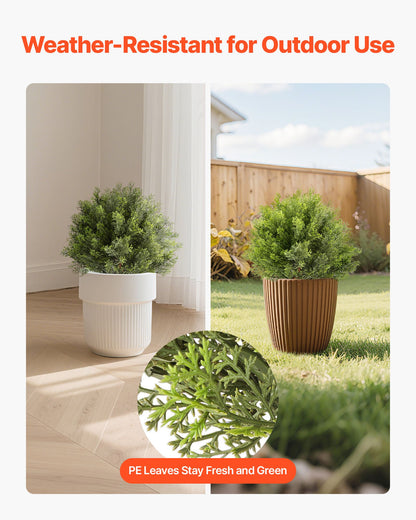 Artificial Topiary Cypress Trees with Ground Spike, 2 Set 406mm Faux Shrubs & Bushes Potted Plants, Fake Silk Tree Look Real for Decor Front Porch Outdoor Indoor Patio Garden Balcony Backyard - Image 3