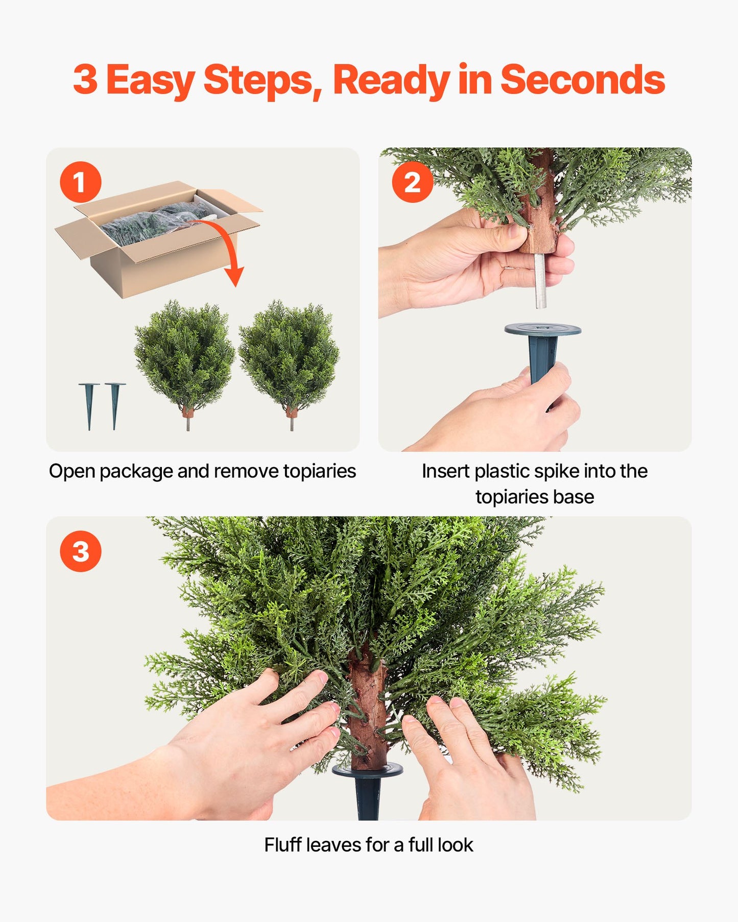 Artificial Topiary Cypress Trees with Ground Spike, 2 Set 406mm Faux Shrubs & Bushes Potted Plants, Fake Silk Tree Look Real for Decor Front Porch Outdoor Indoor Patio Garden Balcony Backyard - Image 4