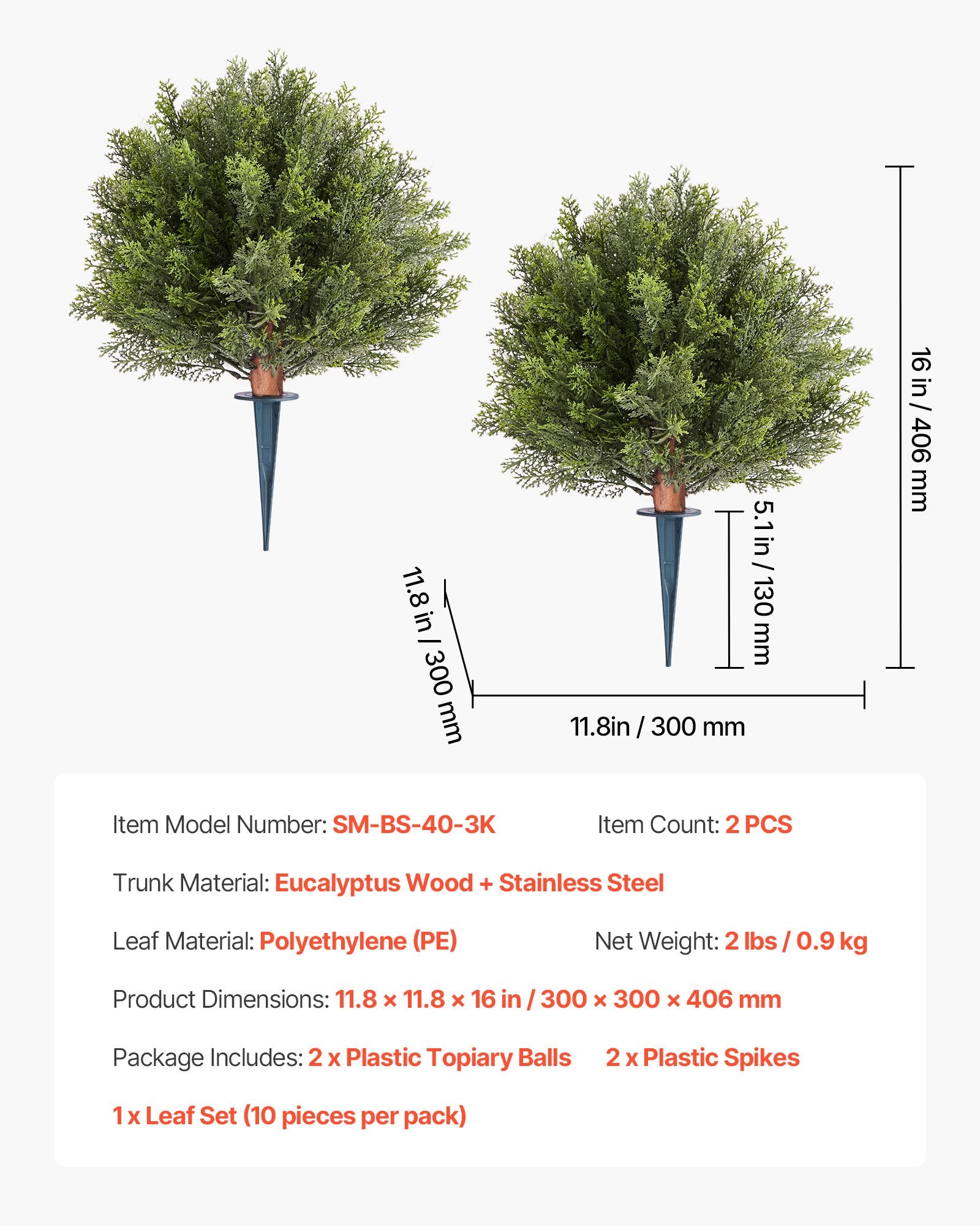 Artificial Topiary Cypress Trees with Ground Spike, 2 Set 406mm Faux Shrubs & Bushes Potted Plants, Fake Silk Tree Look Real for Decor Front Porch Outdoor Indoor Patio Garden Balcony Backyard - Image 7