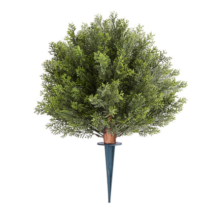 Artificial Topiary Cypress Trees with Ground Spike, 2 Set 406mm Faux Shrubs & Bushes Potted Plants, Fake Silk Tree Look Real for Decor Front Porch Outdoor Indoor Patio Garden Balcony Backyard - Image 9