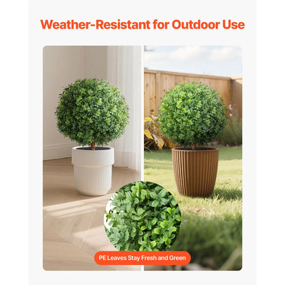 Artificial Topiary Boxwood Trees with Ground Spike, 2 Set 559mm Faux Shrubs & Bushes Potted Plants, Fake Silk Tree Look Real for Decor Front Porch Outdoor Indoor Patio Garden Balcony Backyard - Image 3