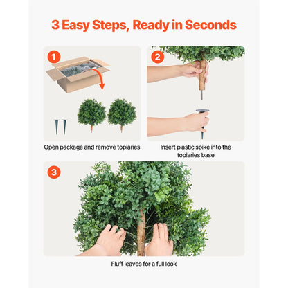 Artificial Topiary Boxwood Trees with Ground Spike, 2 Set 559mm Faux Shrubs & Bushes Potted Plants, Fake Silk Tree Look Real for Decor Front Porch Outdoor Indoor Patio Garden Balcony Backyard - Image 4