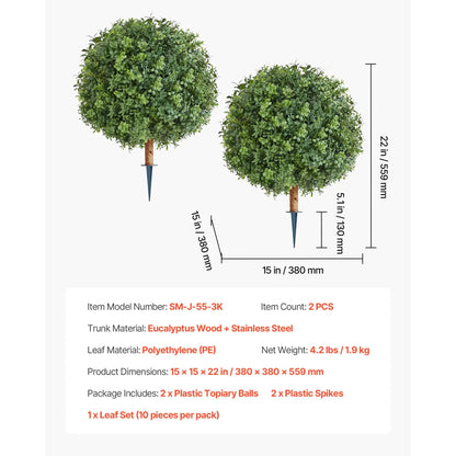 Artificial Topiary Boxwood Trees with Ground Spike, 2 Set 559mm Faux Shrubs & Bushes Potted Plants, Fake Silk Tree Look Real for Decor Front Porch Outdoor Indoor Patio Garden Balcony Backyard - Image 7