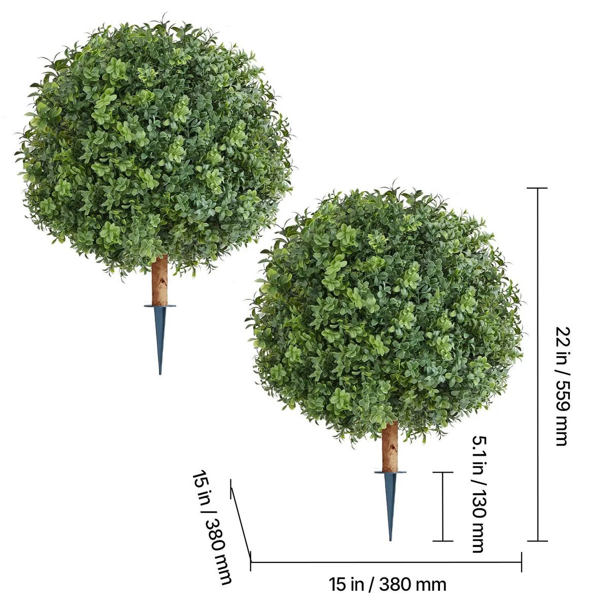 Artificial Topiary Boxwood Trees with Ground Spike, 2 Set 559mm Faux Shrubs & Bushes Potted Plants, Fake Silk Tree Look Real for Decor Front Porch Outdoor Indoor Patio Garden Balcony Backyard - Image 8