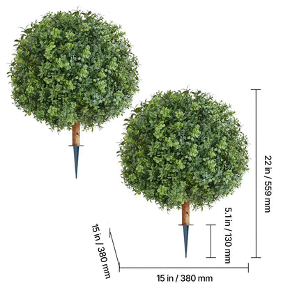 Artificial Topiary Boxwood Trees with Ground Spike, 2 Set 559mm Faux Shrubs & Bushes Potted Plants, Fake Silk Tree Look Real for Decor Front Porch Outdoor Indoor Patio Garden Balcony Backyard - Image 8