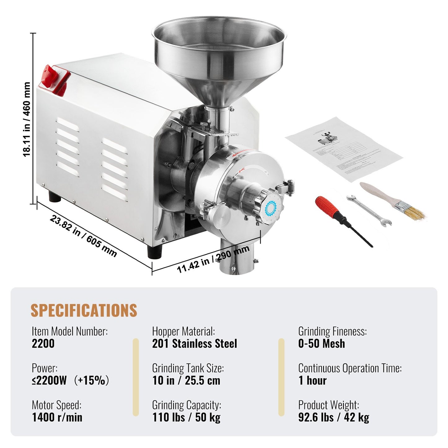 Grain Grind Mill Grain Grinding Machine 2200W Food Processing Machinery - Image 7