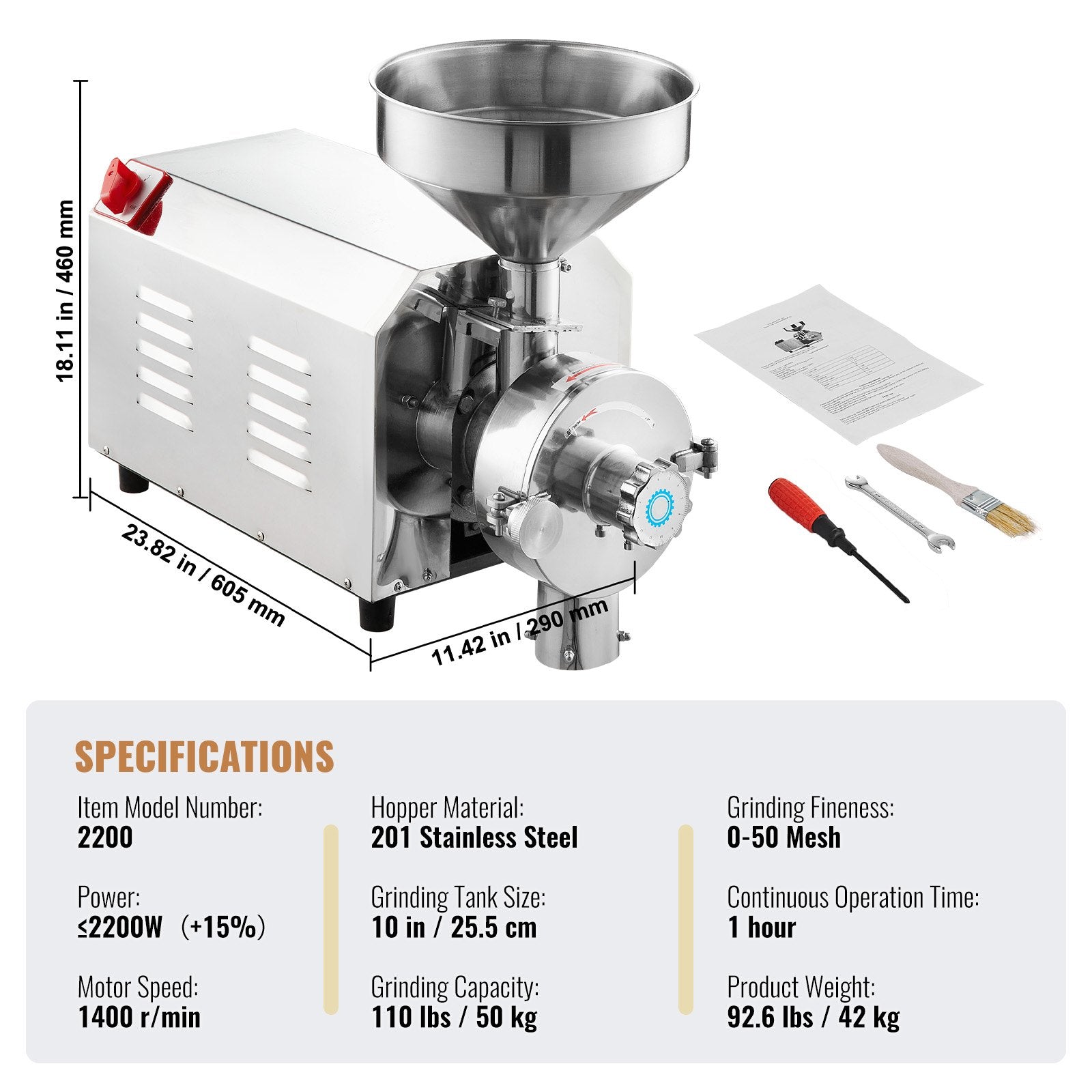 Grain Grind Mill Grain Grinding Machine 2200W Food Processing Machinery - Image 7