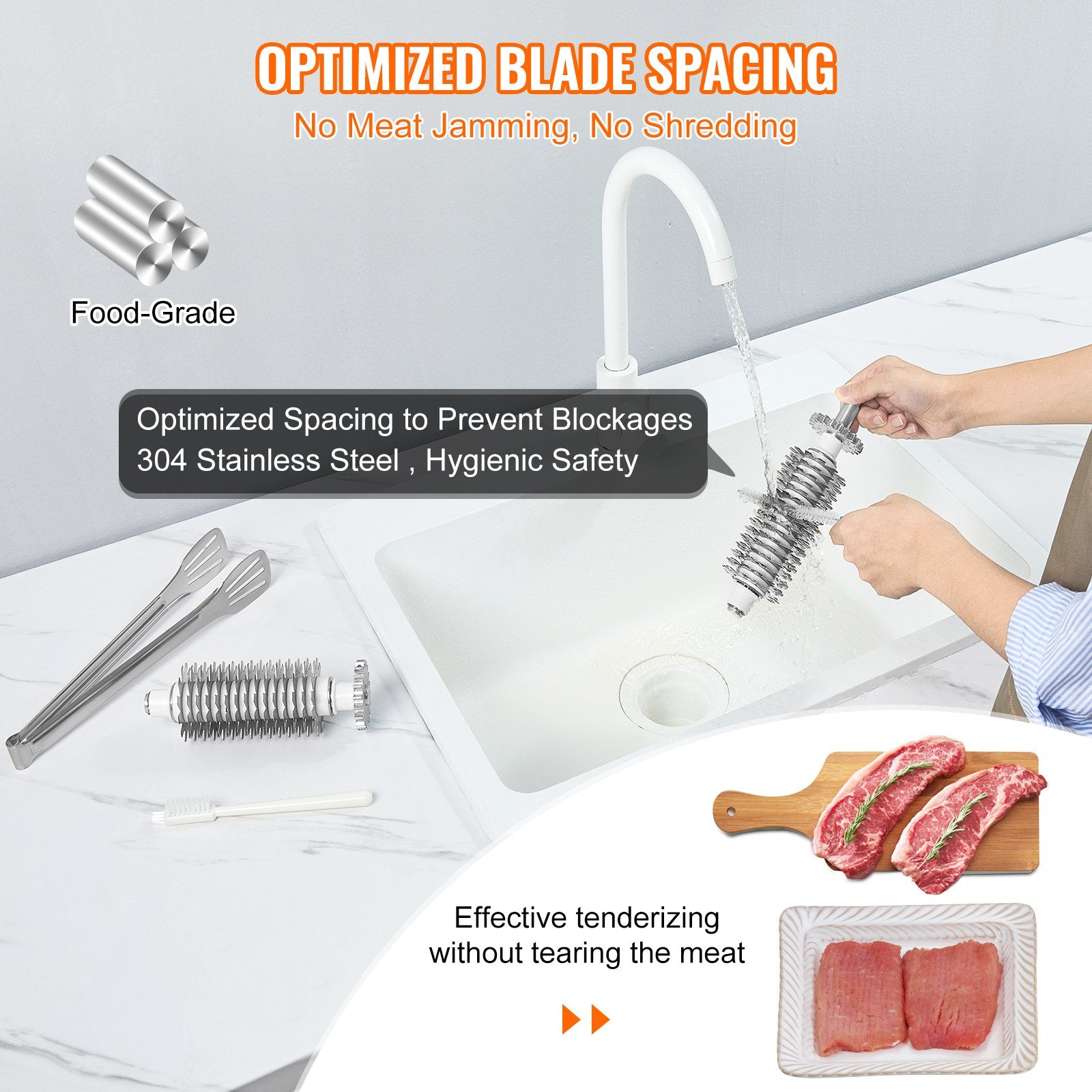Commercial Meat Tenderizer, Heavy Duty Stainless Steel Kitchen Tool with Handle, Meat Tong, and Cleaning Brush, 450W Electric Meat Tenderizer Machine for Beef, Turkey, Chicken, Pork, and Fish - Image 3