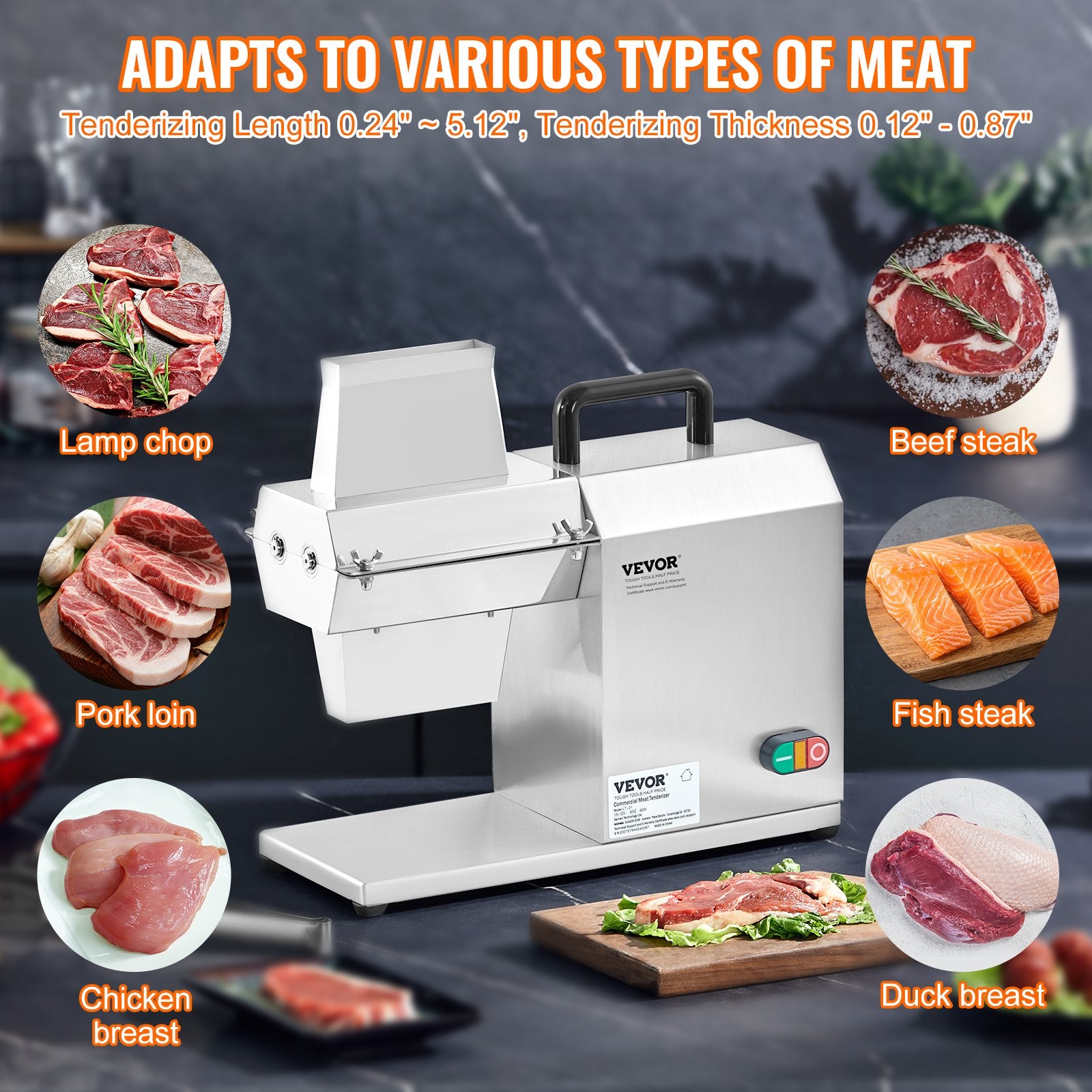 Commercial Meat Tenderizer, Heavy Duty Stainless Steel Kitchen Tool with Handle, Meat Tong, and Cleaning Brush, 450W Electric Meat Tenderizer Machine for Beef, Turkey, Chicken, Pork, and Fish - Image 4