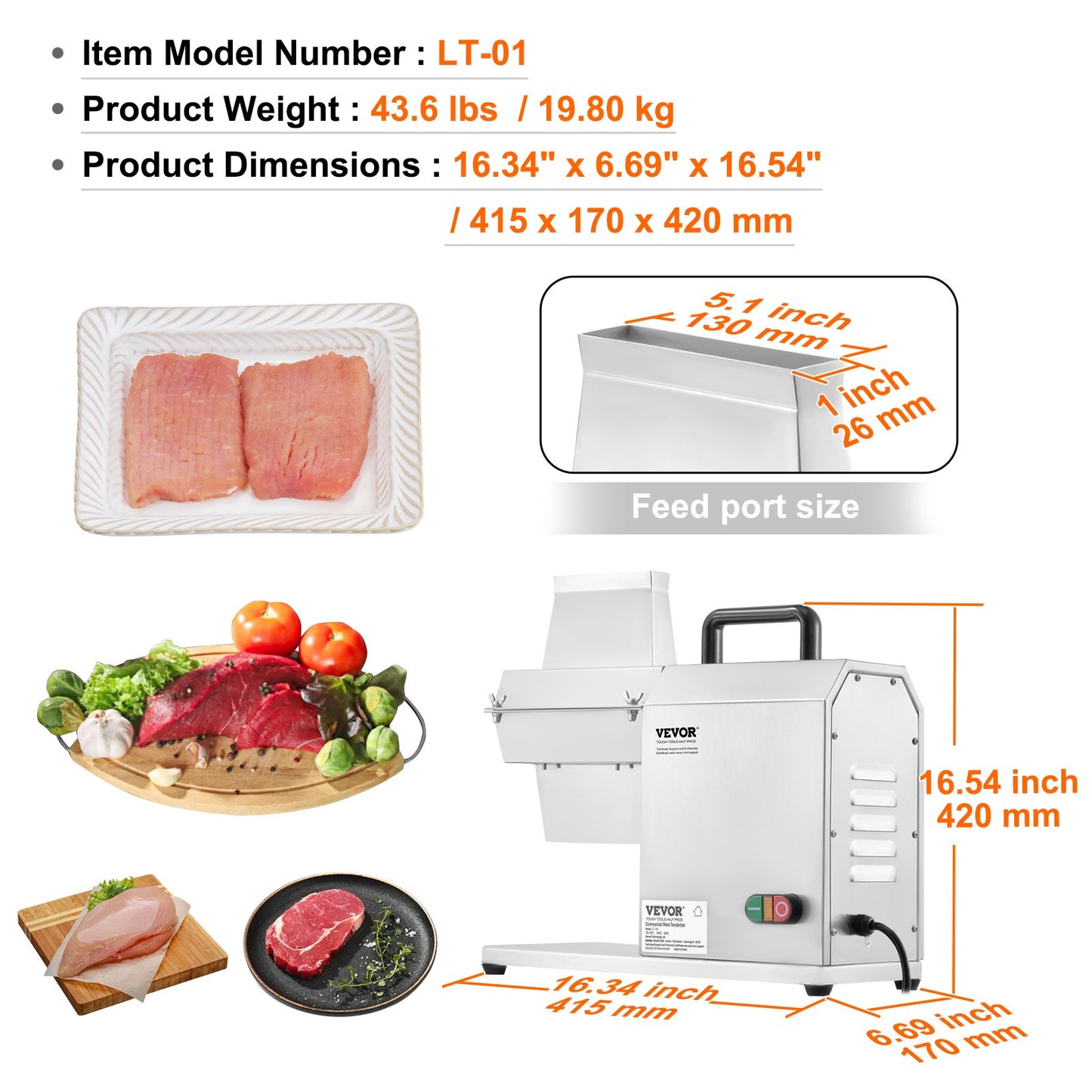 Commercial Meat Tenderizer, Heavy Duty Stainless Steel Kitchen Tool with Handle, Meat Tong, and Cleaning Brush, 450W Electric Meat Tenderizer Machine for Beef, Turkey, Chicken, Pork, and Fish - Image 7