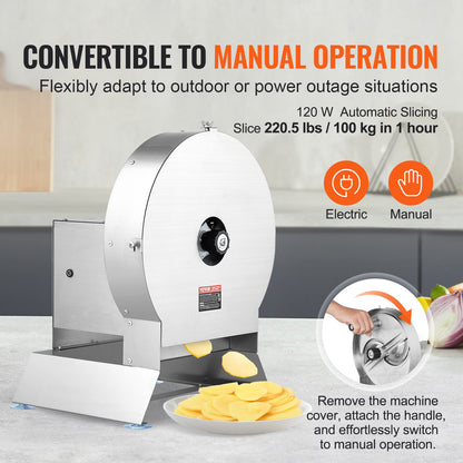 Electric Vegetable Slicer, 0-0.5"/0-12mm Thickness Adjustable Commercial Slicer Machine, Convertible to Manual, Stainless Steel Food Cutter Slicing Machine, Large Feed Port for Potato, Tomato - Image 3