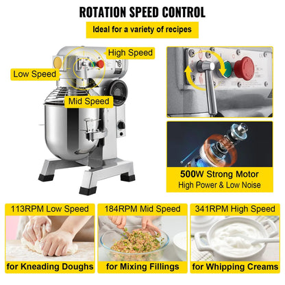 Commercial Stand Mixer, 850W Heavy Duty Electric Food Mixer, 15Qt Stainless Steel Bowl with 3 Speeds Adjustable 113/184/341 RPM, Dough Hook Whisk Beater Included, Perfect for Bakery Pizzeria - Image 4