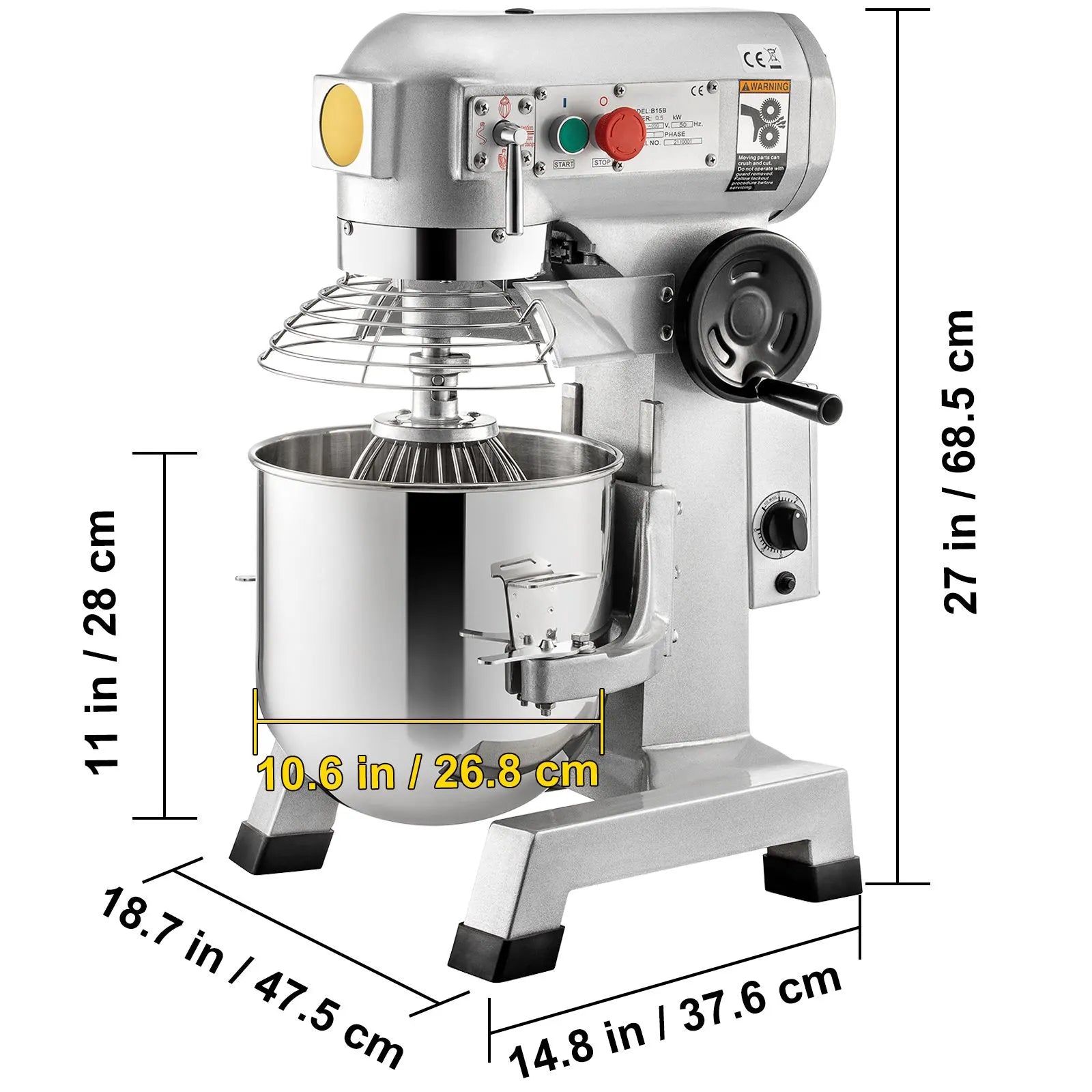 Commercial Stand Mixer, 850W Heavy Duty Electric Food Mixer, 15Qt Stainless Steel Bowl with 3 Speeds Adjustable 113/184/341 RPM, Dough Hook Whisk Beater Included, Perfect for Bakery Pizzeria - Image 8