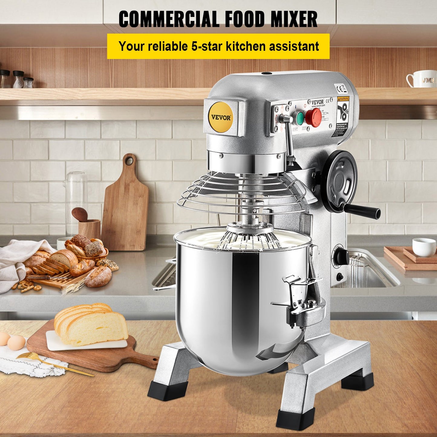 Commercial Food Mixer 30Qt, Food Mixer Commercial with Timing Function, 1100W Stainless Steel Bowl Heavy Duty Electric Commercial Mixer with 3 Speeds Adjustable 108/199/382 RPM, Dough Hook Whisk - Image 2