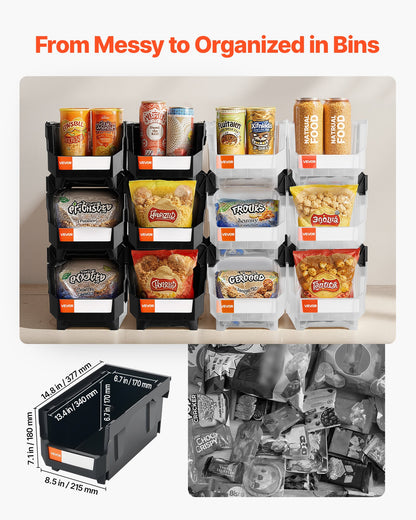 Plastic Stackable Storage Bins, 37.7 x 21.5 x 18 cm (12 Pack), Plastic Containers for Organizing & Storage Bins for Garage, Small Parts, Office Supplies, Other Accessories, Black & Transparent - Image 2