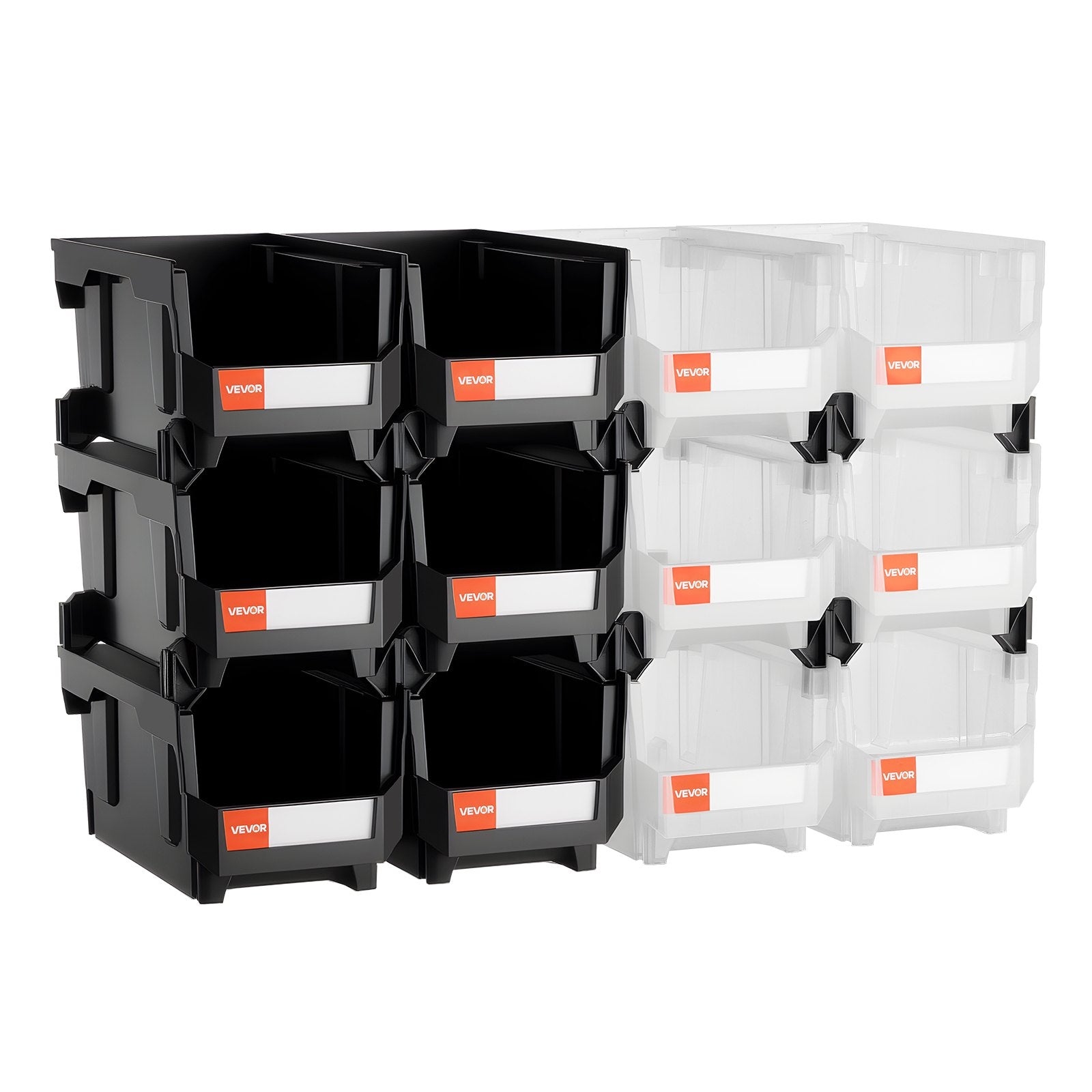 Plastic Stackable Storage Bins, 37.7 x 21.5 x 18 cm (12 Pack), Plastic Containers for Organizing & Storage Bins for Garage, Small Parts, Office Supplies, Other Accessories, Black & Transparent - Image 9