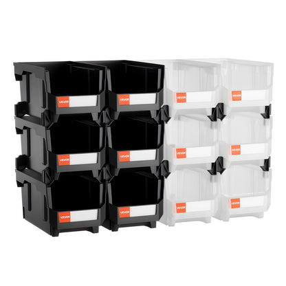 Plastic Stackable Storage Bins, 37.7 x 21.5 x 18 cm (12 Pack), Plastic Containers for Organizing & Storage Bins for Garage, Small Parts, Office Supplies, Other Accessories, Black & Transparent - Image 9