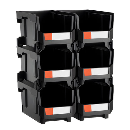 Plastic Stackable Storage Bins, 37.7 x 21.5 x 18 cm (6 Pack), Plastic Containers for Organizing and Storage Bins for Closet, Garage, Small Parts, Office Supplies and Other Accessories, Black
